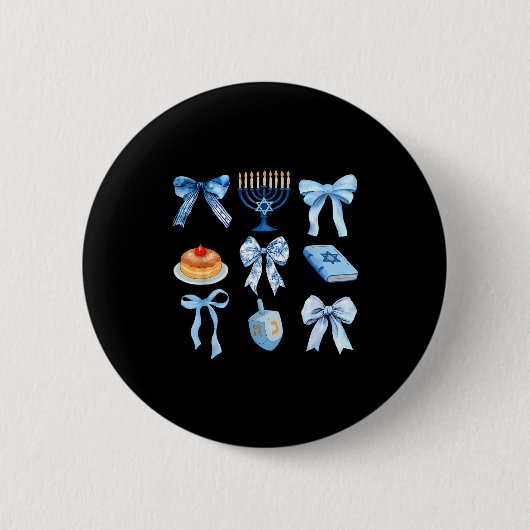 Happy Hanukkah Coquette Bow Chanukah Jewish Women Button (Vorderseite)
