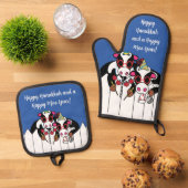 Happy Hanukkah Cows Ofenhandschuh & Topflappen-Set (Oben Unten)