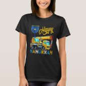 Happy Hanukkah Crane Truck Carrying Jewish Menorah T-Shirt (Vorderseite)