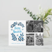 Happy Hanukkah CUSTOM 3 FOTOS Grid Holiday Card Karte (Stehend Vorderseite)