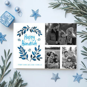 Happy Hanukkah CUSTOM 3 FOTOS Grid Holiday Card Karte
