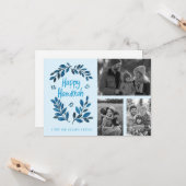 Happy Hanukkah CUSTOM 3 FOTOS Grid Holiday Karte (Vorderseite/Rückseite Beispiel)