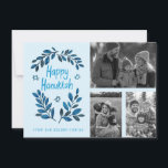 Happy Hanukkah CUSTOM 3 FOTOS Grid Holiday Karte<br><div class="desc">Hoffe, dass Ihnen dieses Ferien-Design gefällt. Fügen Sie Ihre eigenen Fotos und Text zu der Vorderseite, indem Sie auf "Personalisieren Sie diese Vorlage" klicken. Stellen Sie sicher, dass Sie Ihre Fotos unter der "Gruppe", die den weißen Rahmen erstellt, arrangieren. Alles ist einstellbar. Fügen Sie auch Text auf der Rückseite hinzu...</div>