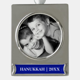 Happy Hanukkah. Custom Foto Hanukkah Banner-Ornament Silber
