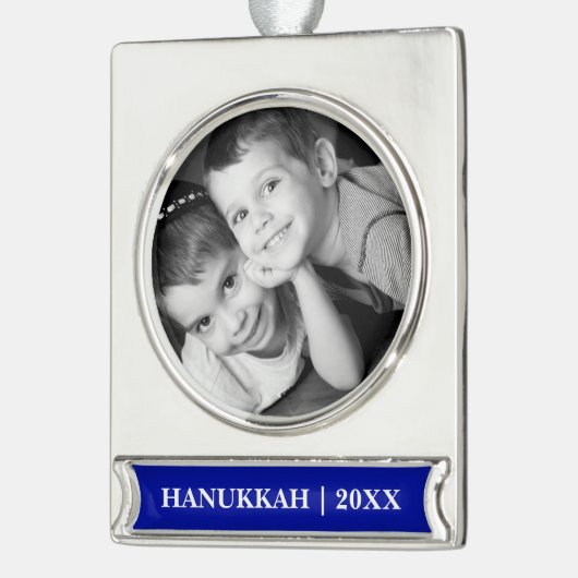 Happy Hanukkah. Custom Foto Hanukkah Banner-Ornament Silber (Links)