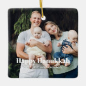 Happy Hanukkah Custom Foto Text Moderne Streifen Keramikornament (Vorderseite)