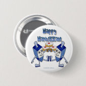Happy Hanukkah Dancing Dreidels Jelly Doughnut Button (Vorne & Hinten)