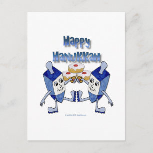 Happy Hanukkah Dancing Dreidels Jelly Doughnut Feiertagspostkarte