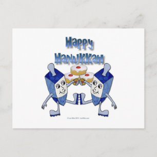 Happy Hanukkah Dancing Dreidels Jelly Doughnut Feiertagspostkarte