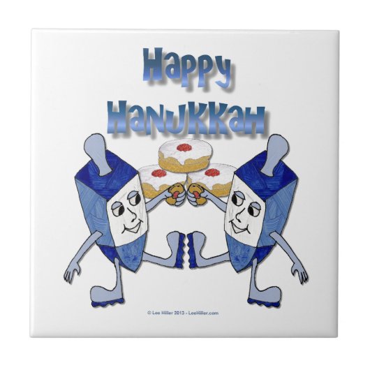 Happy Hanukkah Dancing Dreidels Jelly Doughnut Fliese (Vorderseite)