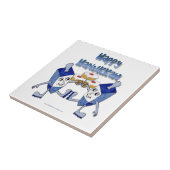 Happy Hanukkah Dancing Dreidels Jelly Doughnut Fliese (Seite)