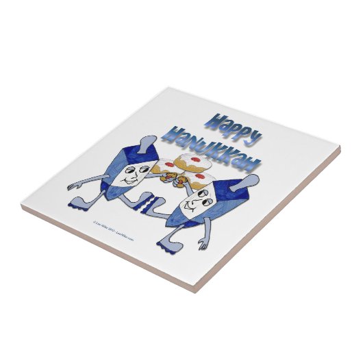 Happy Hanukkah Dancing Dreidels Jelly Doughnut Fliese (Seite)