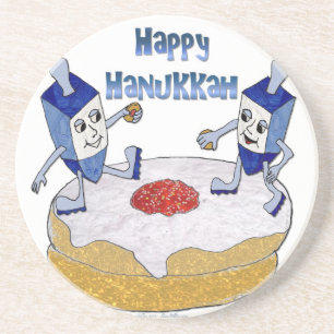 Happy Hanukkah Dancing Dreidels Jelly Doughnut Getränkeuntersetzer