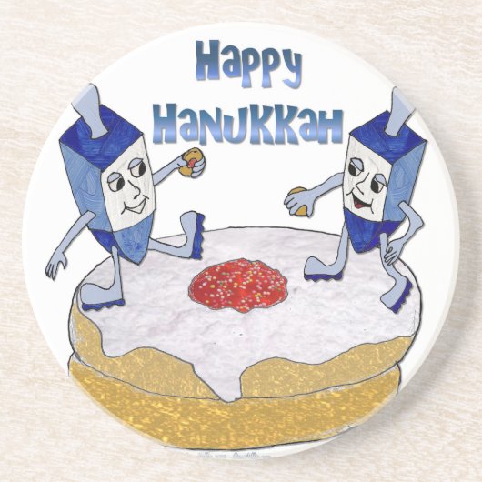 Happy Hanukkah Dancing Dreidels Jelly Doughnut Getränkeuntersetzer (Vorne)