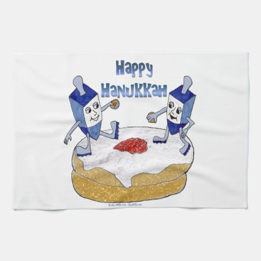 Happy Hanukkah Dancing Dreidels Jelly Doughnut Handtuch (Horizontal)