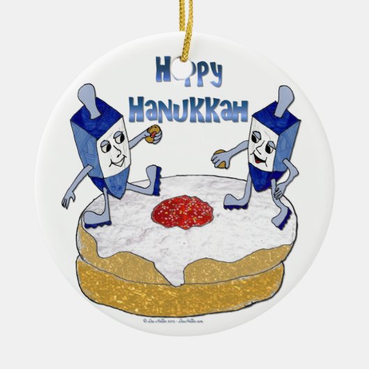 Happy Hanukkah Dancing Dreidels Jelly Doughnut Keramikornament (Vorne)