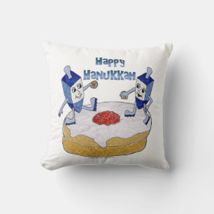 Happy Hanukkah Dancing Dreidels Jelly Doughnut Kissen