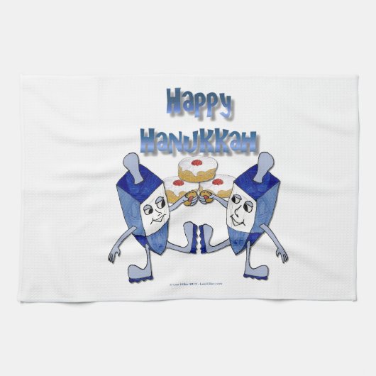 Happy Hanukkah Dancing Dreidels Jelly Doughnut Küchentuch (Horizontal)