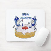 Happy Hanukkah Dancing Dreidels Jelly Doughnut Mousepad (Mit Mouse)