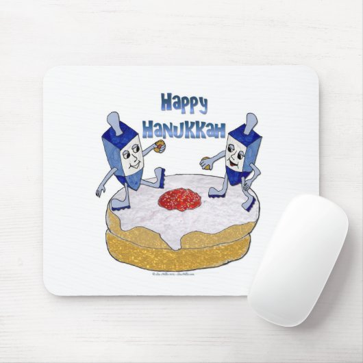 Happy Hanukkah Dancing Dreidels Jelly Doughnut Mousepad (Mit Mouse)