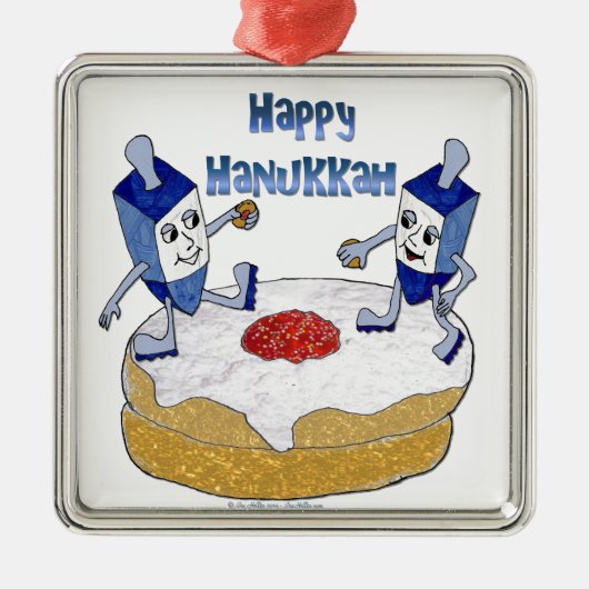 Happy Hanukkah Dancing Dreidels Jelly Doughnut Ornament Aus Metall (Vorne)