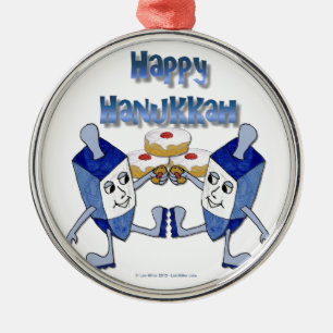 Happy Hanukkah Dancing Dreidels Jelly Doughnut Ornament Aus Metall