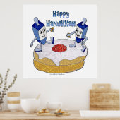 Happy Hanukkah Dancing Dreidels Jelly Doughnut Poster (Küche)