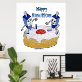 Happy Hanukkah Dancing Dreidels Jelly Doughnut Poster (Heimbüro)