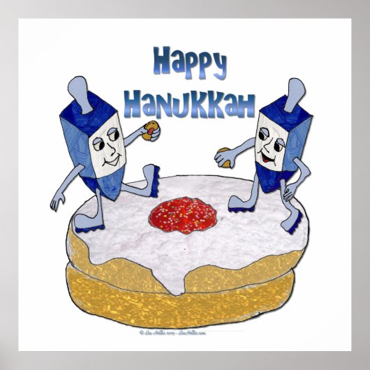 Happy Hanukkah Dancing Dreidels Jelly Doughnut Poster (Vorne)
