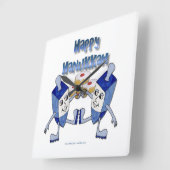 Happy Hanukkah Dancing Dreidels Jelly Doughnut Quadratische Wanduhr (Winkel)