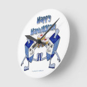 Happy Hanukkah Dancing Dreidels Jelly Doughnut Runde Wanduhr (Winkel)