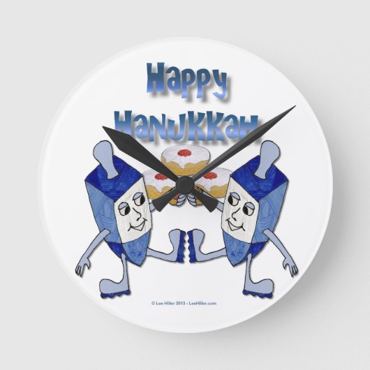 Happy Hanukkah Dancing Dreidels Jelly Doughnut Runde Wanduhr (Vorderseite)