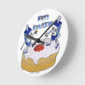 Happy Hanukkah Dancing Dreidels Jelly Doughnut Runde Wanduhr (Winkel)