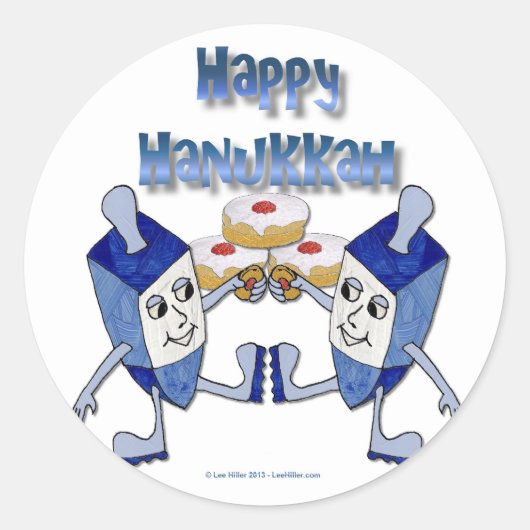 Happy Hanukkah Dancing Dreidels Jelly Doughnut Runder Aufkleber (Vorderseite)