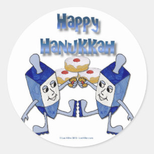 Happy Hanukkah Dancing Dreidels Jelly Doughnut Runder Aufkleber