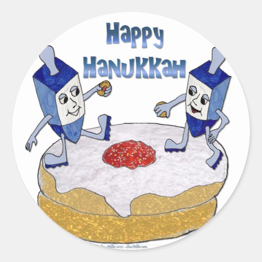 Happy Hanukkah Dancing Dreidels Jelly Doughnut Runder Aufkleber (Vorderseite)