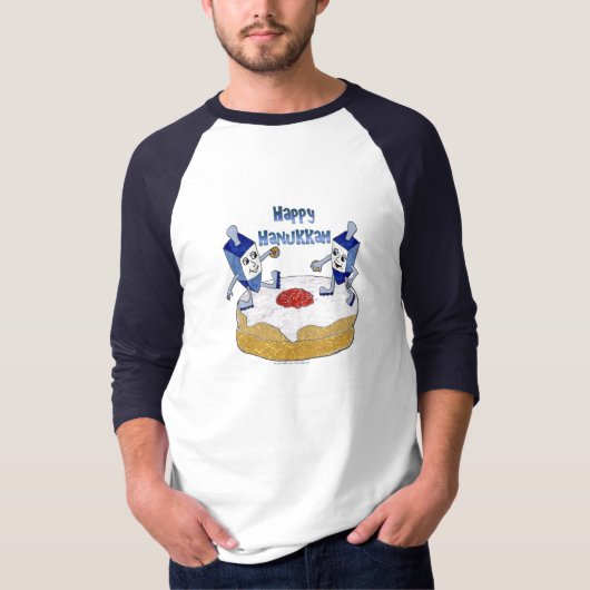 Happy Hanukkah Dancing Dreidels Jelly Doughnut T-Shirt (Vorderseite)