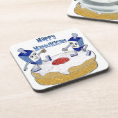 Happy Hanukkah Dancing Dreidels Jelly Doughnut Untersetzer (Linke Seite)