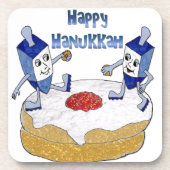 Happy Hanukkah Dancing Dreidels Jelly Doughnut Untersetzer (Vorderseite)