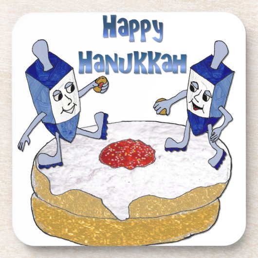 Happy Hanukkah Dancing Dreidels Jelly Doughnut Untersetzer (Vorderseite)