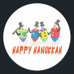 Happy Hanukkah Dancing Dreidels Runder Aufkleber<br><div class="desc">Was für ein großes Chanukah Geschenk mit diesen tanzenden dreidels wünschen alle eine Happy Hanukkah.</div>