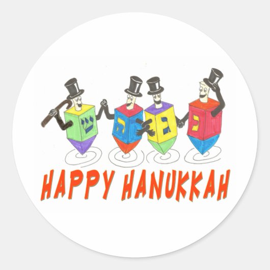 Happy Hanukkah Dancing Dreidels Runder Aufkleber (Vorderseite)