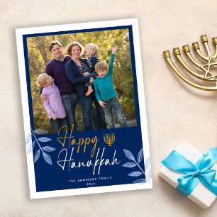 Happy Hanukkah Dark Blue Foto Holiday Feiertagskarte