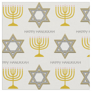 HAPPY HANUKKAH   Davidstern   Menorah Stoff