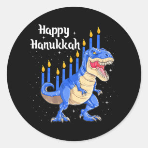 Happy Hanukkah Dinosaur Chanukkah Weihnachten Runder Aufkleber