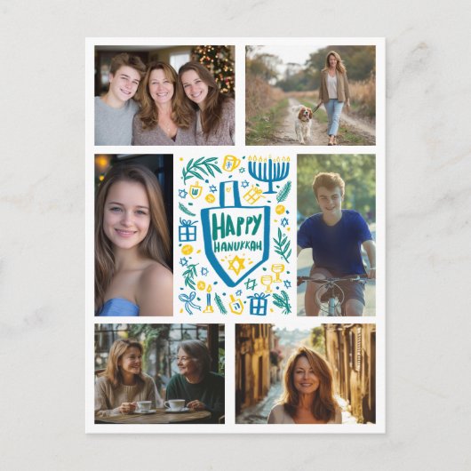 HAPPY HANUKKAH Doodle CUSTOM 6 FOTO Urlaub Postkarte (Vorderseite)