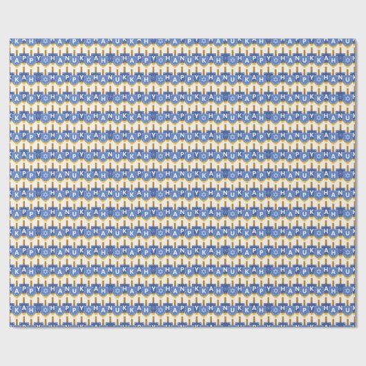 Happy Hanukkah Dreidel Blue Pattern Moderne Geschenkpapier (Flach)