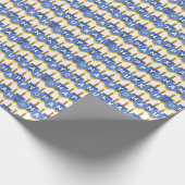 Happy Hanukkah Dreidel Blue Pattern Moderne Geschenkpapier (Ecke)