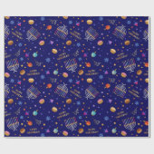 Happy Hanukkah Dreidel Menorah Sufganiyot Blue Geschenkpapier (Flach)