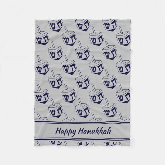 HAPPY HANUKKAH Dreidel Moderne SILVER GRAY Navy Fleecedecke (Vorderseite)
